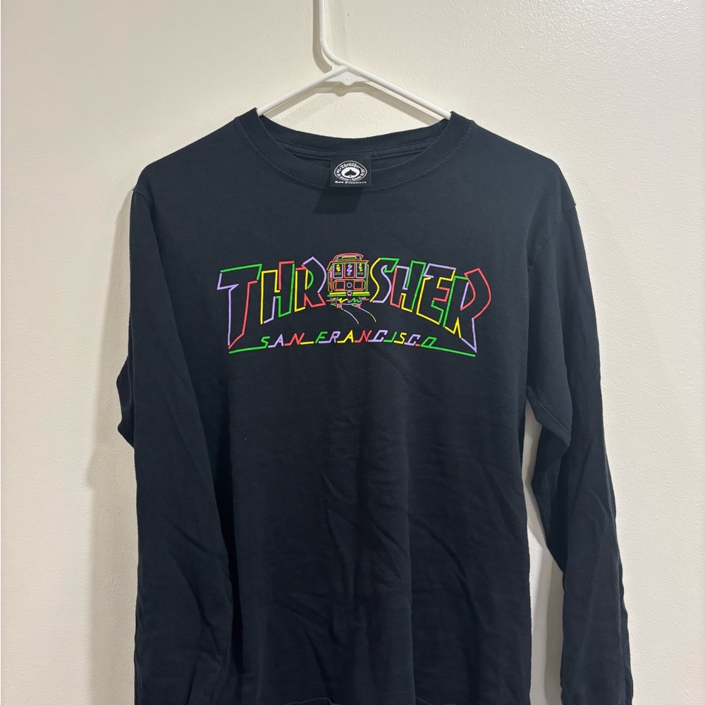 Thrasher Black Long Sleeve Tee with Rainbow Logo
